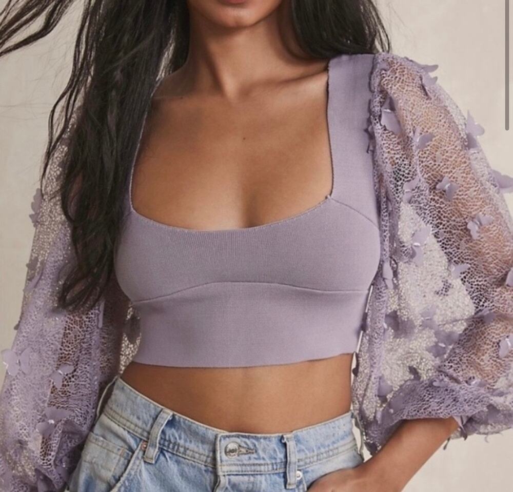 Free People Women’s Purple Lilac Flutter By Crop XS‎ Butterfly Femenine Coquette